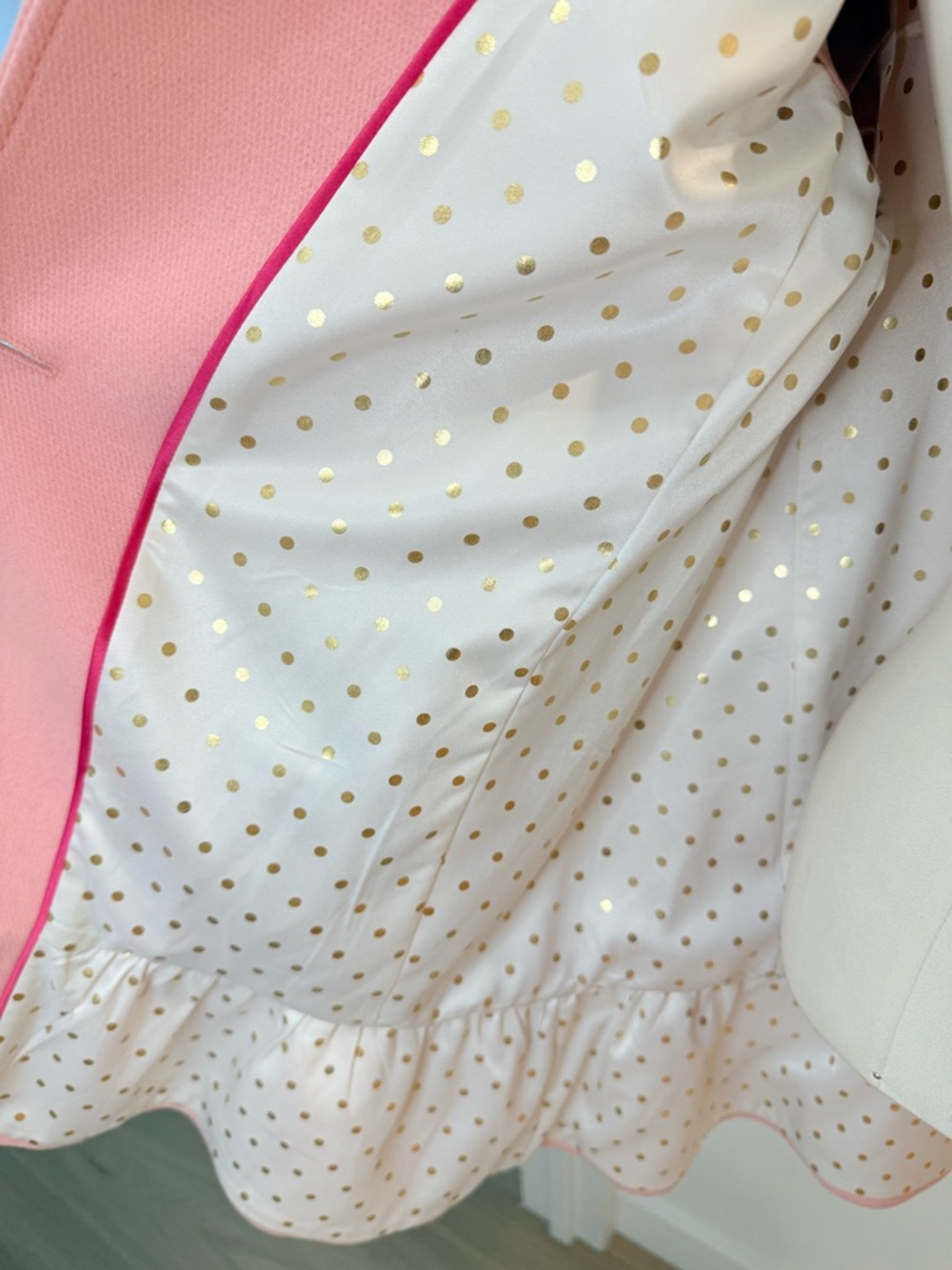 Kate Spade Pink Ruffle Hem Coat Size Large Coquette Balletcore Feminine Spring - Picture 10 of 12